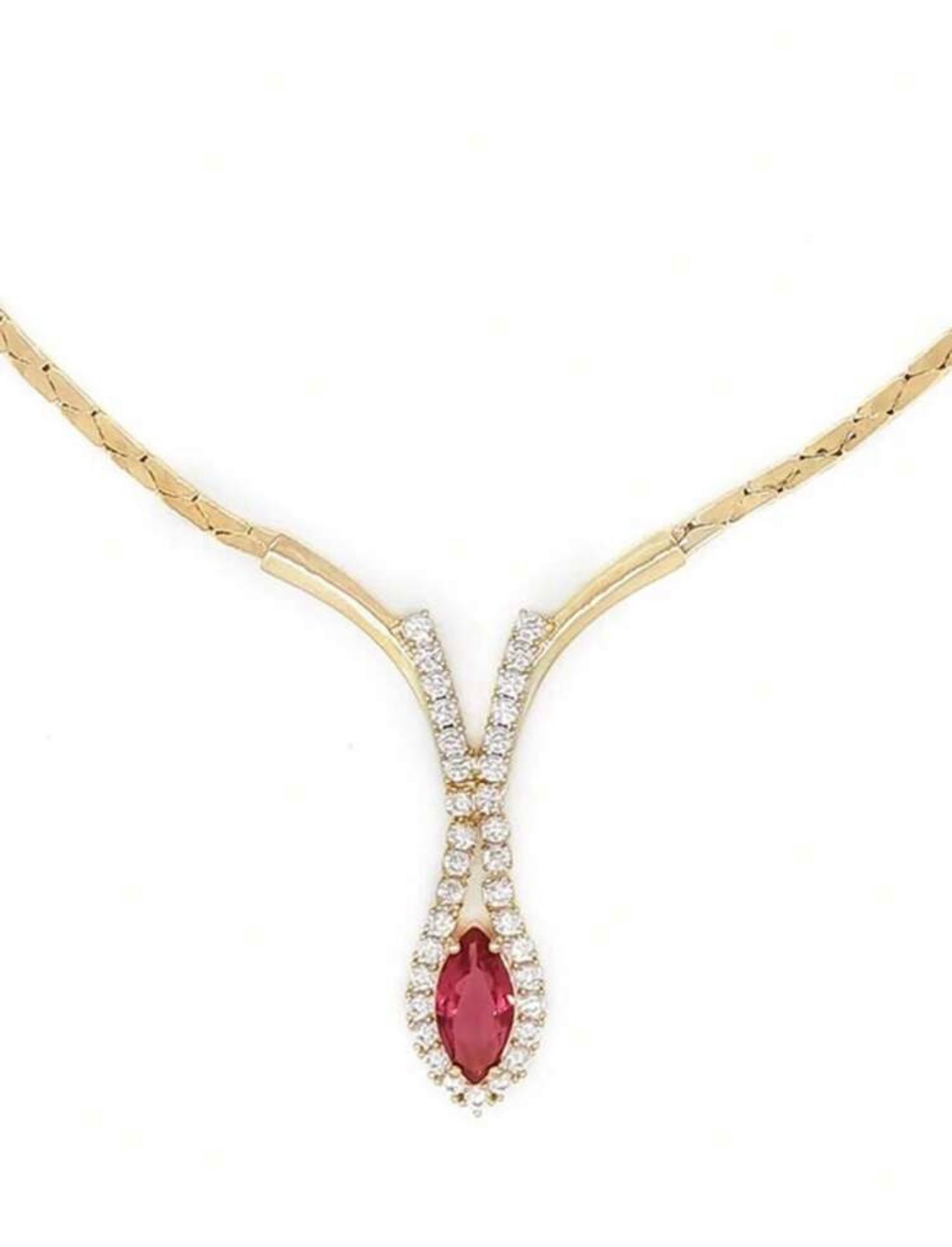 925 Sterling Silver plated with Gold Luxurious Red Gemstone Snake Necklace
