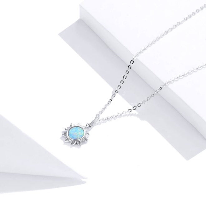 Necklaces 925 Sterling Silver White Opal Sun Pendant Necklace Apollo Chain Necklaces