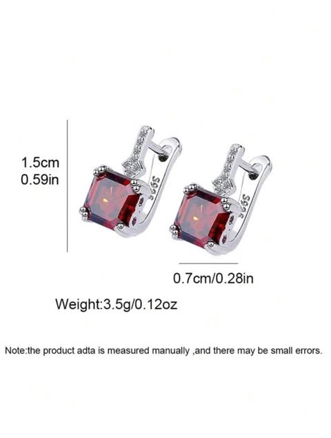 Women’s 925 Sterling Silver earrings with square red zirconia