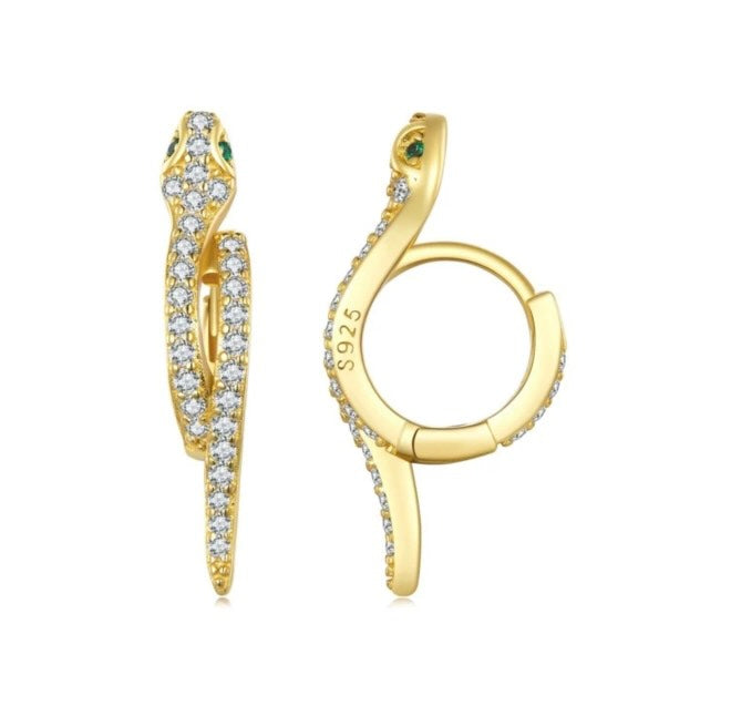 Earrings 925 Sterling Silver GOLD PLATED 3D Snake Earrings For Women