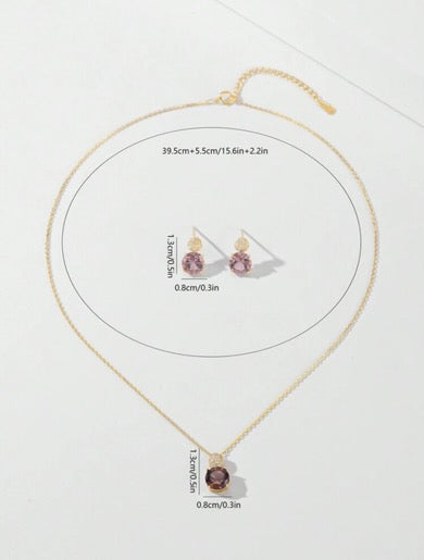 Set Of Necklace And Earrings 925 Sterling Silver GOLD PLATED Pendant Necklace With Morgan Stone