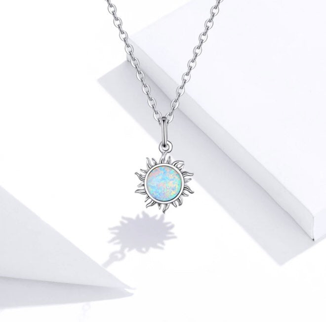 Necklaces 925 Sterling Silver White Opal Sun Pendant Necklace Apollo Chain Necklaces