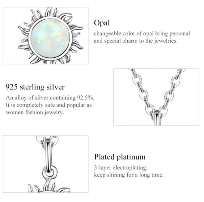 Necklaces 925 Sterling Silver White Opal Sun Pendant Necklace Apollo Chain Necklaces