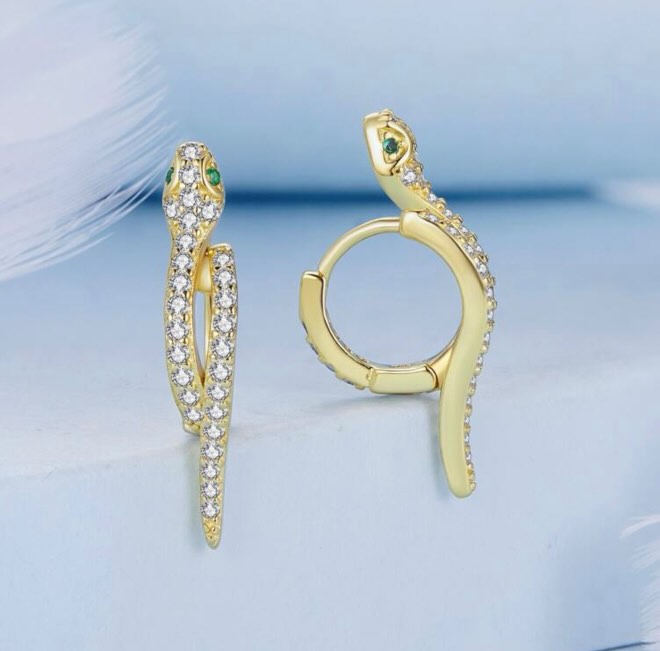 Earrings 925 Sterling Silver GOLD PLATED 3D Snake Earrings For Women