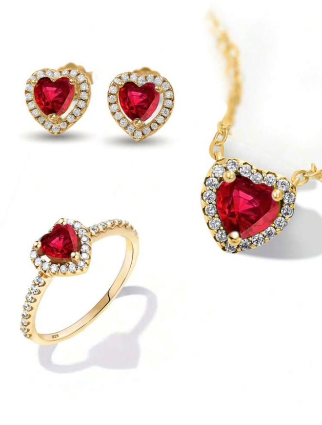 Pure Silver 925 plated gold Necklace, Pair Of Pure Silver Earrings And Pure Silver Ring Jewelry Set, Featuring An Anti-Allergenic.