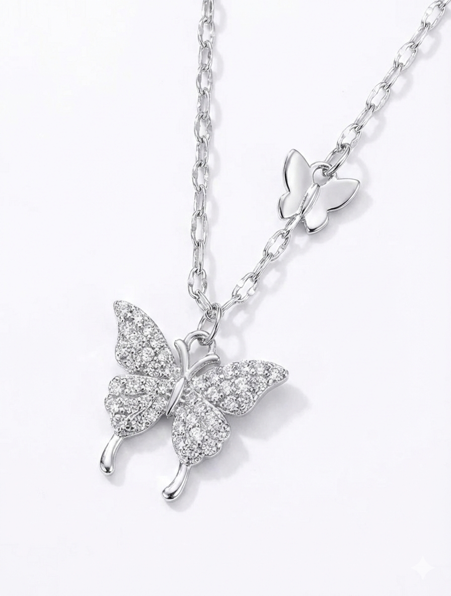 925 Sterling Silver Butterfly Necklace, Cubic Zirconia