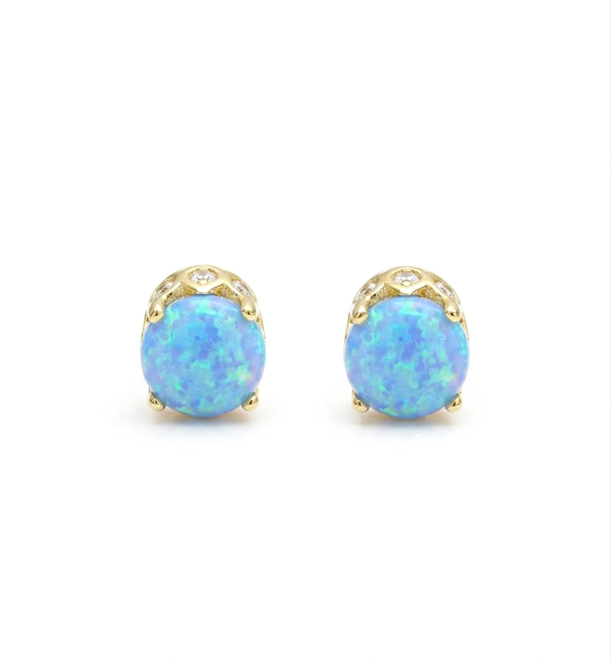 Women's stud earrings with opal stone 1 pair, Elegant gold-plated S925 sterling silver earrings