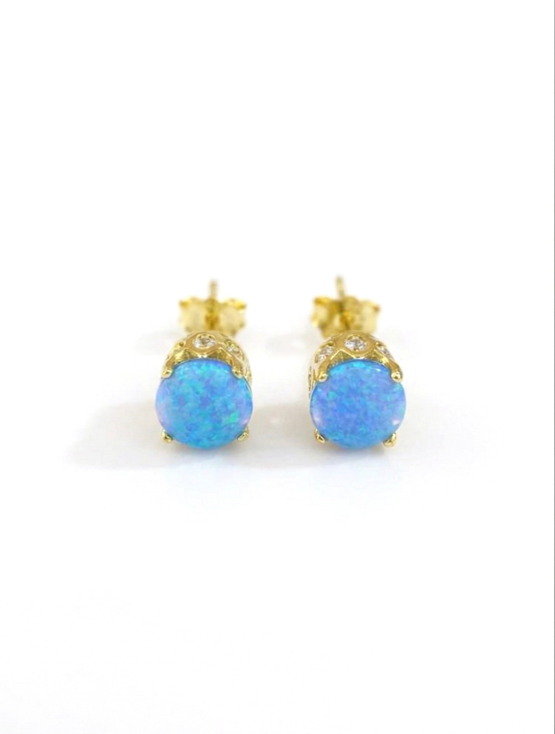 Women's stud earrings with opal stone 1 pair, Elegant gold-plated S925 sterling silver earrings