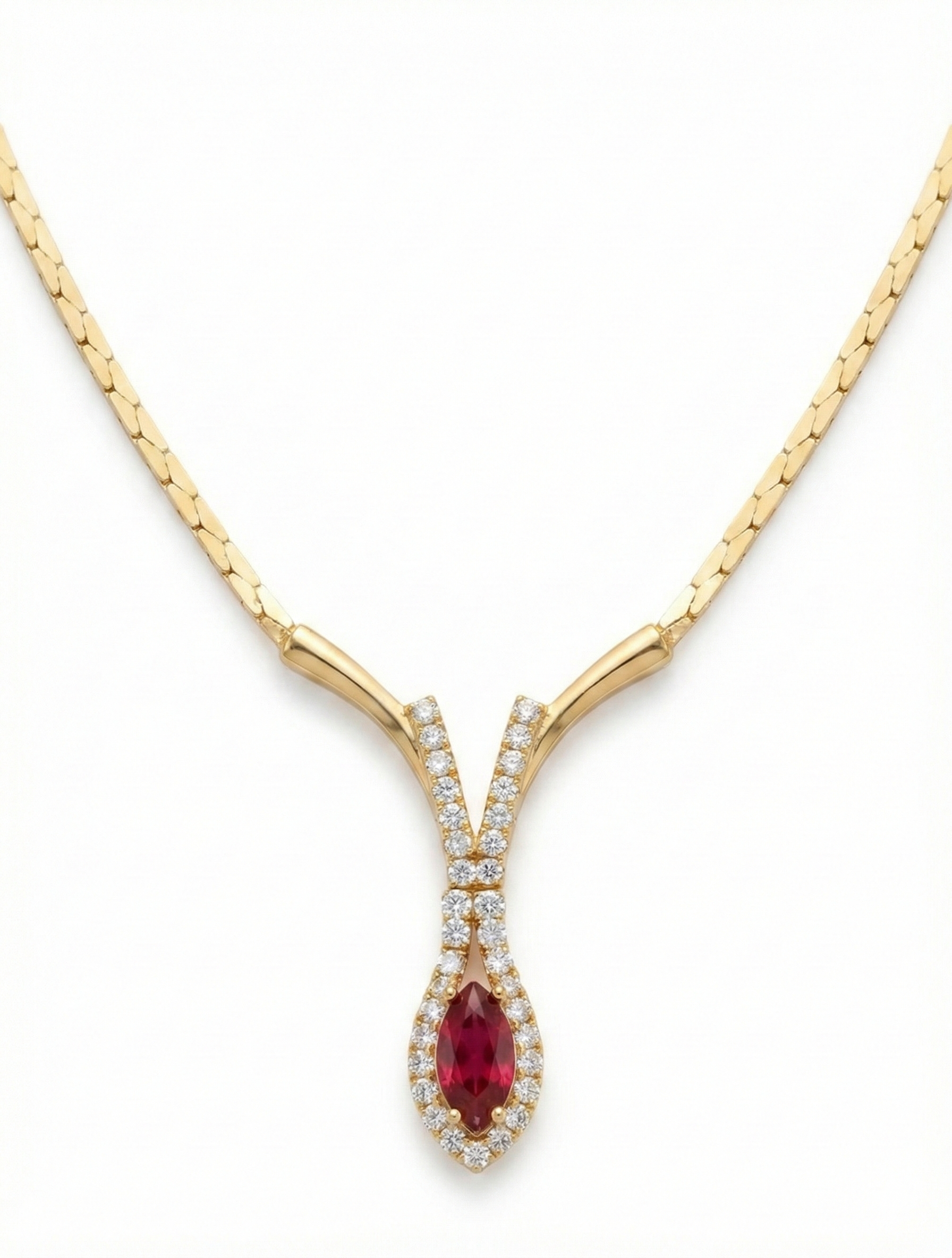 925 Sterling Silver plated with Gold Luxurious Red Gemstone Snake Necklace