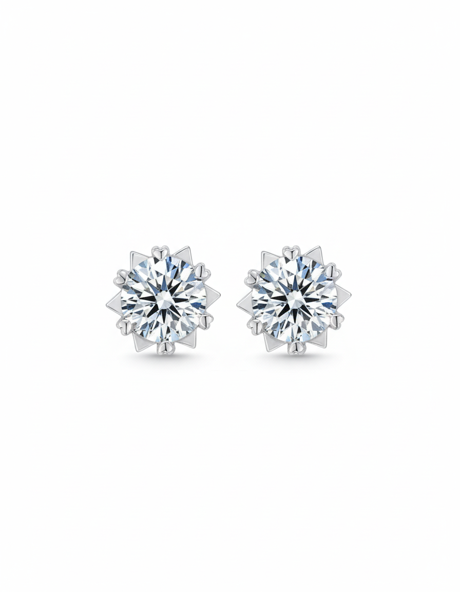 Earrings Pair Beautiful Sparkly 5A Cubic Zirconia Real 925 Sterling Silver Round Snow Flower Stud Earrings
