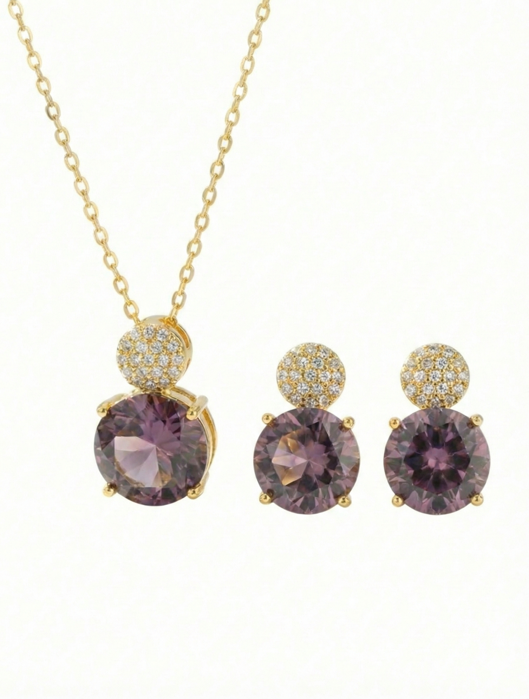 Set Of Necklace And Earrings 925 Sterling Silver GOLD PLATED Pendant Necklace With Morgan Stone