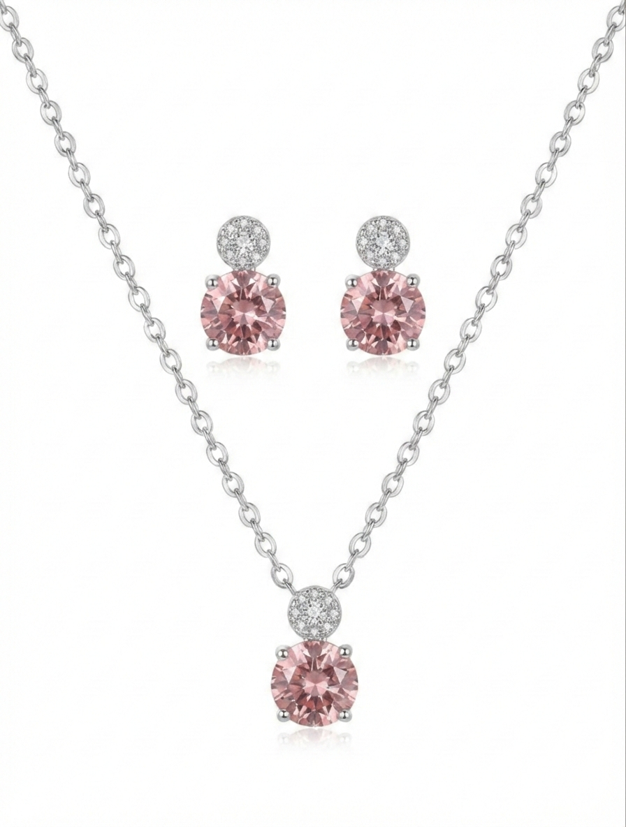 Set Of Necklace And Earrings S925 Sterling Silver Pendant Necklace With Morgan Stone