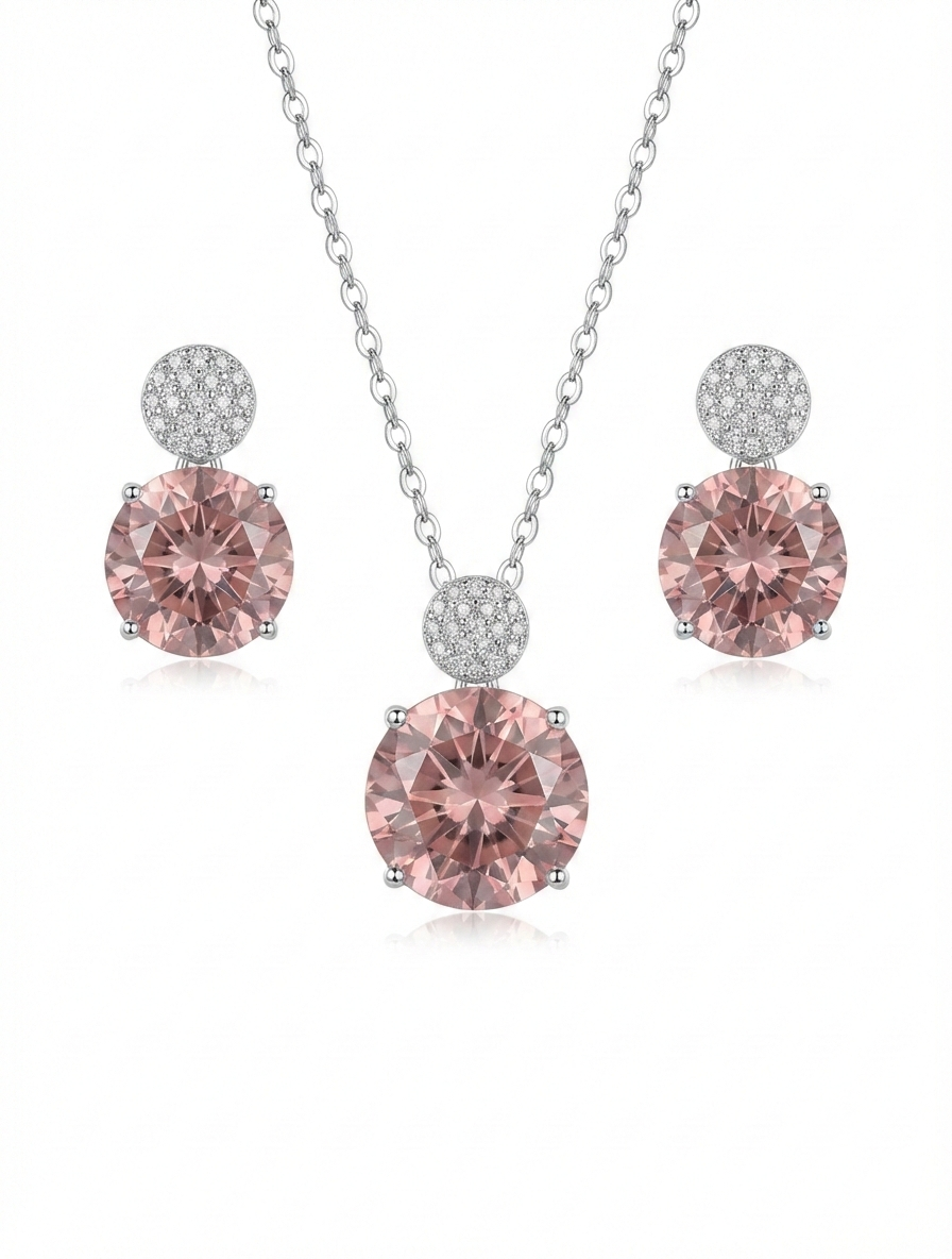 Set Of Necklace And Earrings S925 Sterling Silver Pendant Necklace With Morgan Stone