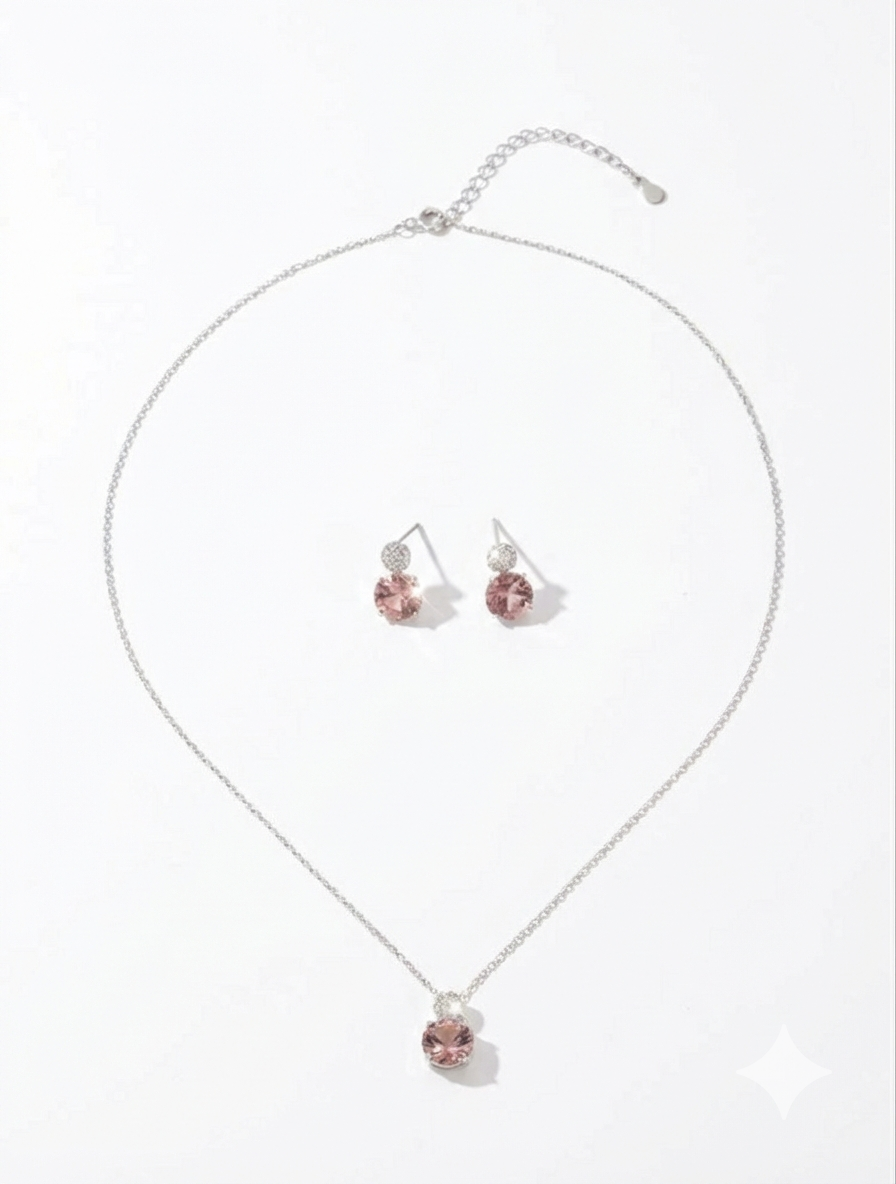 Set Of Necklace And Earrings S925 Sterling Silver Pendant Necklace With Morgan Stone