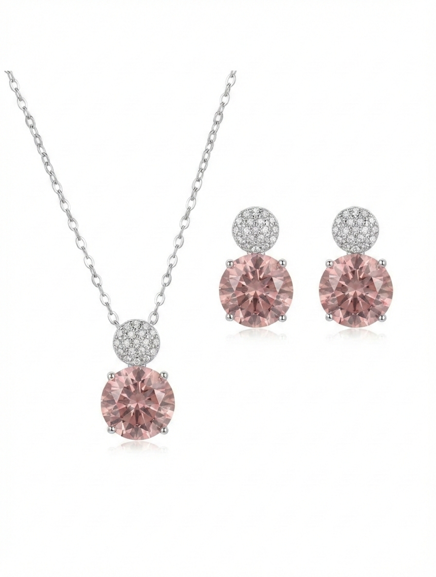 Set Of Necklace And Earrings S925 Sterling Silver Pendant Necklace With Morgan Stone