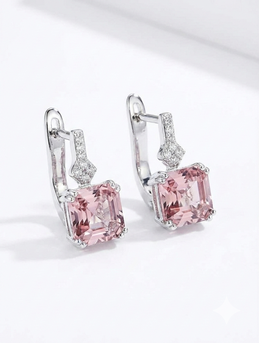 Luxury 925 Sterling Silver  Premium Zirconia Necklace And Earrings Set With Sparkling Square Cut 5A Cubic Zirconia