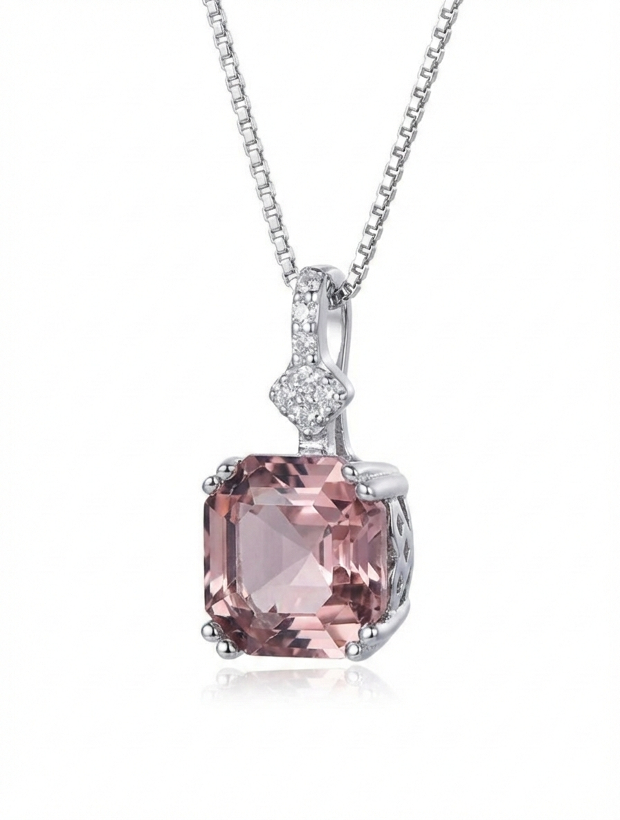 Luxury 925 Sterling Silver  Premium Zirconia Necklace And Earrings Set With Sparkling Square Cut 5A Cubic Zirconia
