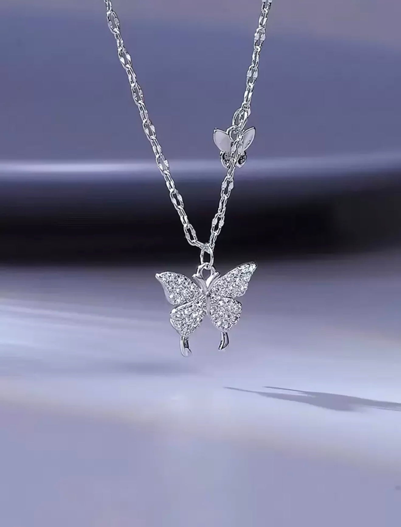 925 Sterling Silver Butterfly Necklace, Cubic Zirconia